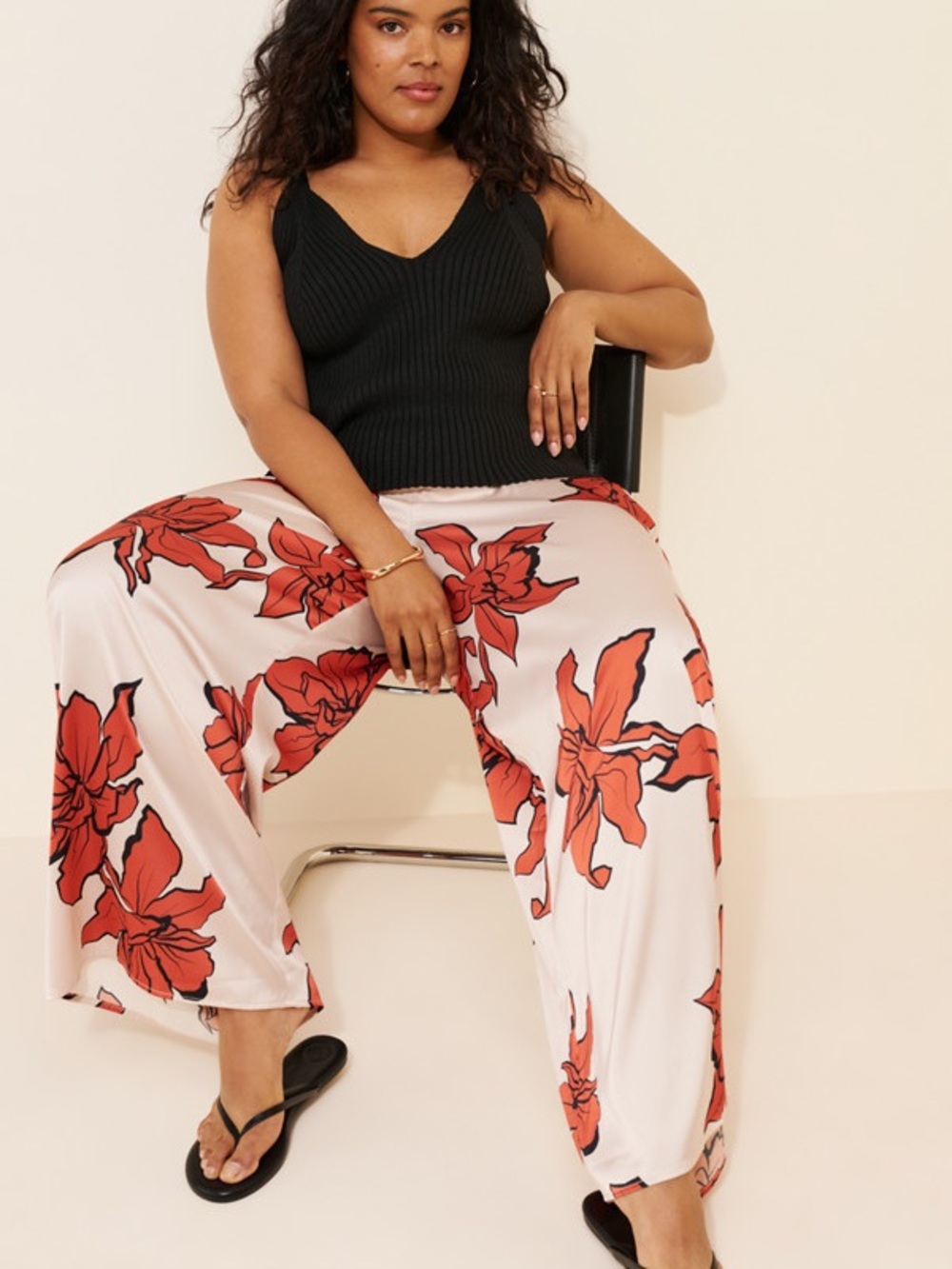 Hutch Wide Leg Floral Pants in Cream and Red - Picture 3 of 3